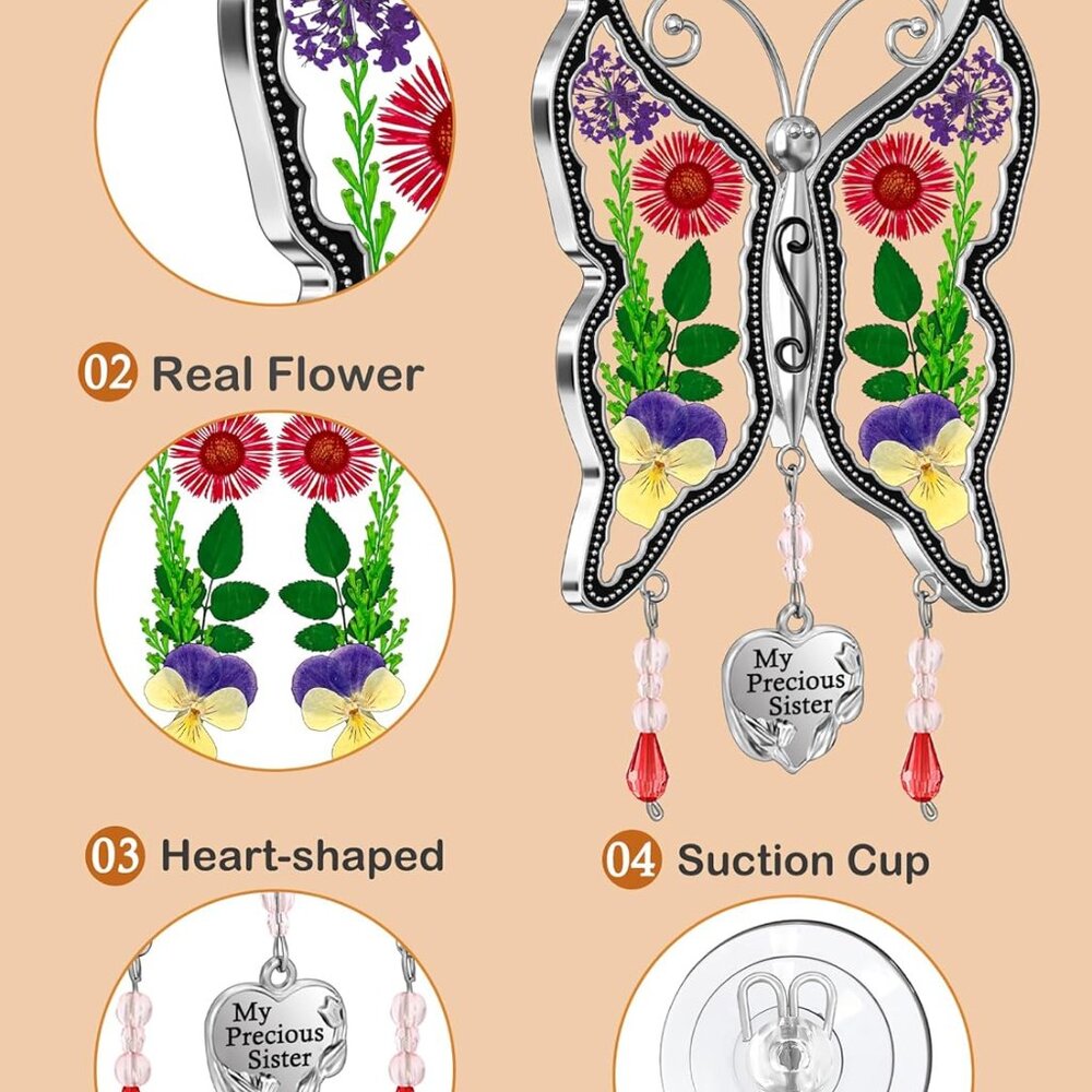 Butterfly Suncatcher Stained Glass Window Hanging Wind Chime X001Y14F7J - Picture 4 of 9